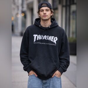 Thrasher Black White Logo Skate Hoodie Men’s Small Streetwear